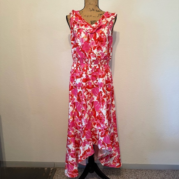 Aupuls Dresses & Skirts - Aupuls Floral pink and white midi flowy dress